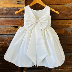Medium (6-12 Months) Ivory V-Back Satin Big Bow Dress.